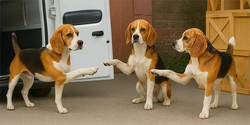 Fault determination in Ontario loss transfer claims Three beagles pointing at each other, illustrating how fault is assigned under Ontario’s loss transfer fault determination rules