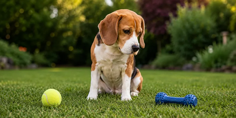 OPCF 47R Optional Benefits Choice Beagle Beagle choosing between a tennis ball and chew toy, representing the OPCF 47R optional benefits claims process.